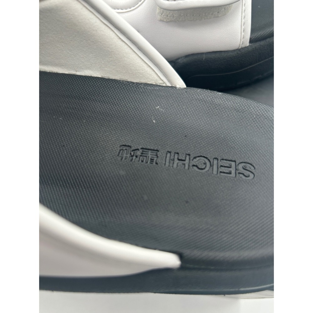 Seichi Senko Sandals,White Black Two Strap Slides,Men's Size 12,New w/ Defects - Picture 7 of 16